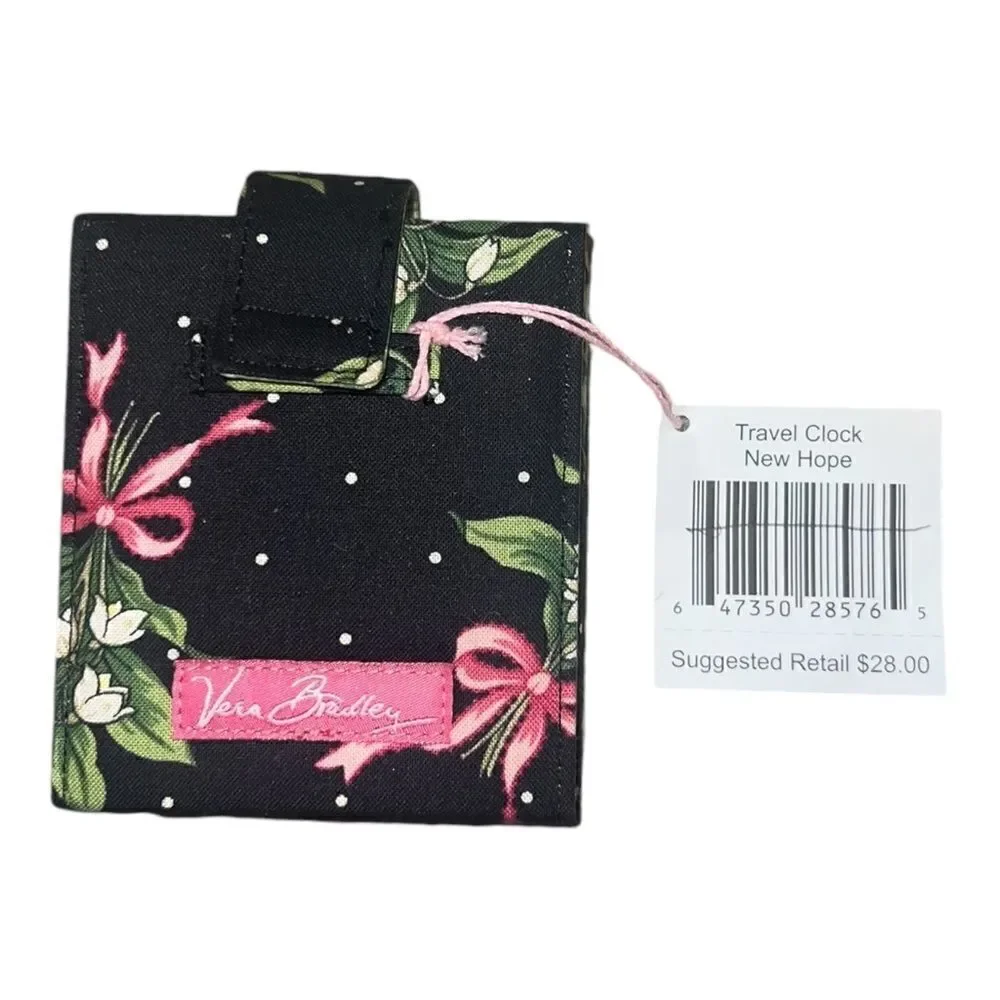 Vera Bradley New Hope Compact Travel Alarm Clock Pink Ribbon Vintage NWT